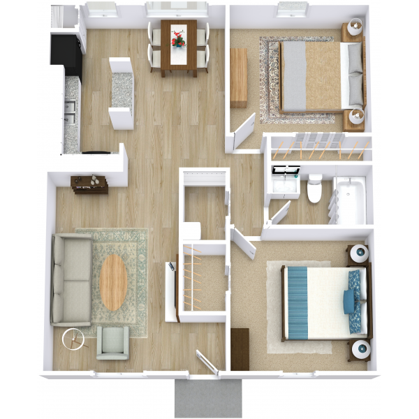 Floor plan for 2 beds, 1 bath, 997 sqft